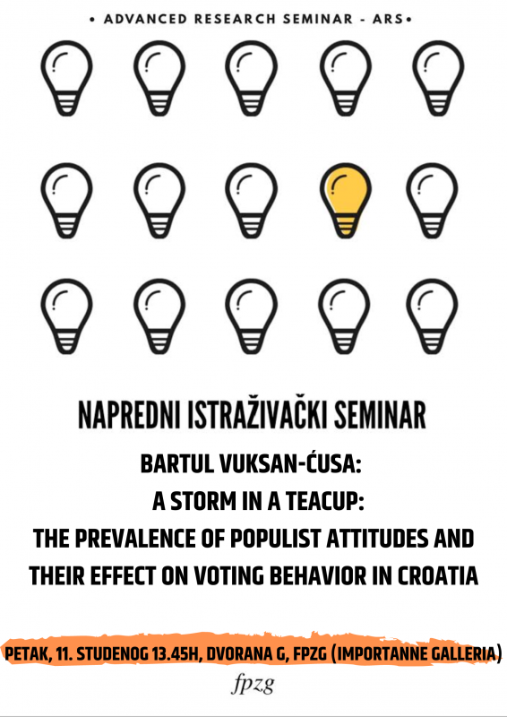 Advanced Research Seminar, petak 11. studenoga, 13.45, dvorana G, Bartul Vuksan-Ćusa